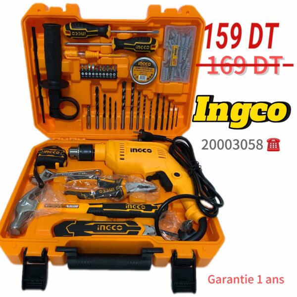 Ensemble d'outils INGCO  - 115 Pièces avec perceuse électrique 680 WATT