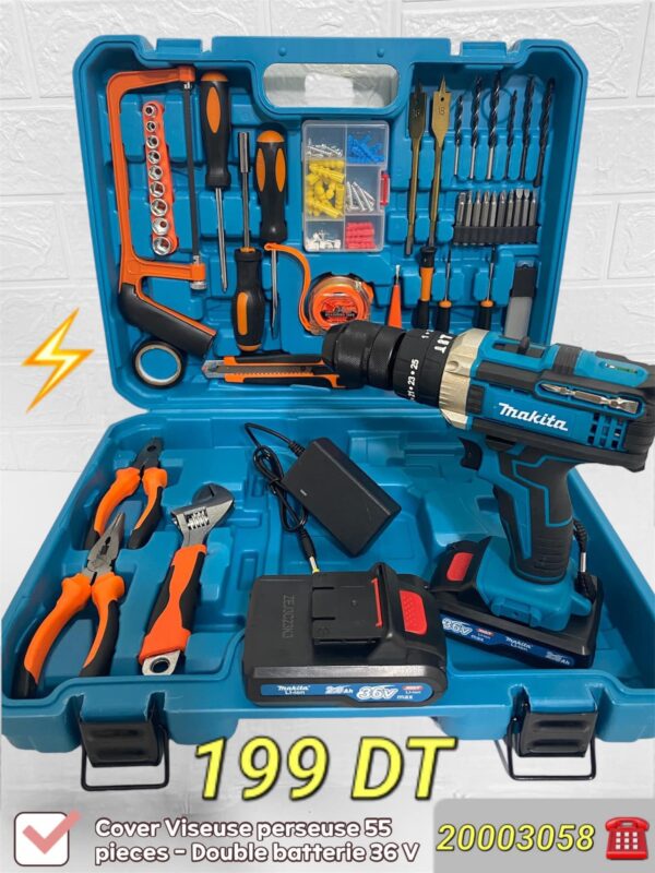 Kit visseuse perceuse 55 pièces ⭐️⭐️ MAKITA ⭐️⭐️ double Batteries 48 volte