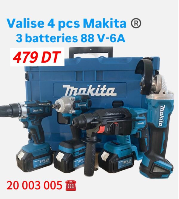 valise 4 pcs Makita - 3batteries -88V/6A